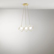 Lampadario A Sospensione Contemporaneo Cube Metallo Oro 3 Luci G9