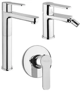 Set miscelatori lavabo alto + bidet + incasso doccia Jacuzzi | rubinetteria Eolo ottone cromato per piletta click clack