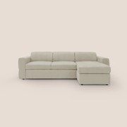 Kronos Divano angolare con pouf estraibile e penisola contenitore in microfibra impermeabile T11 panna