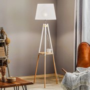 TK Lighting Lampada da terra Vaio Base in legno a tre gambe, paralume bianco