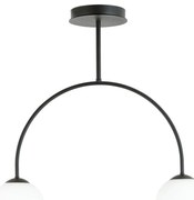 Plafoniera Moderna Utu 2 Luci In Acciaio Nero E Vetro Bianco