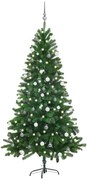 Albero di Natale Preilluminato con Palline Verde, Albero di Natale Preilluminato con Palline Verde 180 cm IV