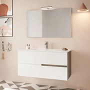 Mobile bagno sospeso 100 rovere grigio e bianco con lavabo e specchio   Eva