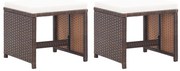 Sgabelli da giardino 2 pz con cuscini in polyrattan marrone