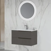 Mobile Bagno Sospeso 80 Cm Due Cassetti Specchio Con Illuminazione Led Savini Due "Oikos" Lino