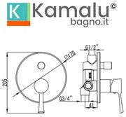 Kamalu - Miscelatore doccia a incasso con deviatore finitura cromata | Ele-180DD