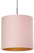 Lampada a sospensione con paralume in velluto rosa con oro 40 cm - Combi