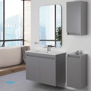 Mobile Bagno Sospeso "Pastello" Da 80 Cm Con Due Ante Lavabo E Specchio Colore Grigio Medio