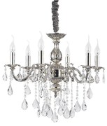 Lampadario Classico Impero Metallo-Cristallo Argento 6 Luci E14