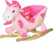 Unicorno a Dondolo Cavalcabile Peluche con 32 Canzoni 65x35x45 cm con Cintura di Sicurezza Rosa...