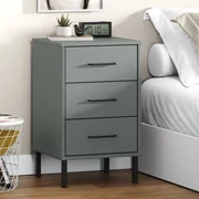 Comodino Con Gambe İn Metallo Grigio Legno Massello Pino Oslo /