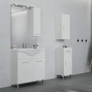 Mobile Bagno a Terra 75 Cm Due Ante Specchio Con Pensile e Illuminazione Led Savini Due "Rubino" Rovere Bianco