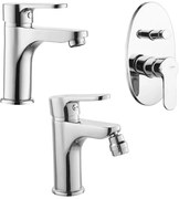 Set miscelatori cromati lavabo bidet e doccia incasso con deviatore Paco