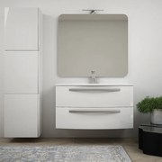 Mobile per bagno bianco lucido 100 cm sospeso bombato - Berlino con specchio filo lucido e colonna da 170 cm