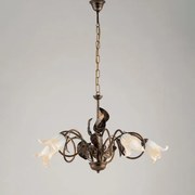 Lampadario in ferro laccato marrone con decorazione oro ducale e ve...