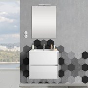 Mobile sospeso 70 cm Mavi 2 cassetti bianco lucido con lavabo e specchio