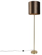 Lampada da terra ottone con paralume in velluto marrone 40 cm - Simplo