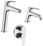 Set rubinetti Lucente Jacuzzi | Rubinetteria Lavabo alto e bidet per piletta click clack con incasso doccia due uscite con deviatore