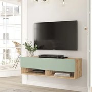 Mobile Tv Sospeso 100x32x30 2 Vani Effetto Legno Rovere E Verde Frame