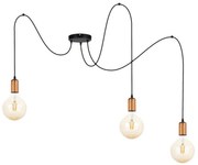 Lampadario a sospensione con filo MIROS 3xE27/60W/230V ragno nero/rame