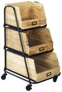DROWY - 3 cassetti in legno con ruote industrial in legno e acciaio