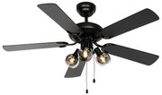 Ventilatore da soffitto nero con stampa legno 107,5 cm 3 luci con interruttore a tirante - Mistral Vidro