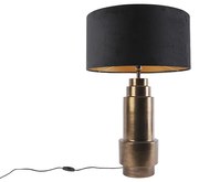 Lampada da tavolo Art Déco bronzo con paralume in velluto nero con oro 50 cm - Bruut