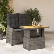 Set da pranzo da giardino 2 pz con cuscini in polyrattan grigio