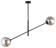 Lampadario 2 Luci Linear In Acciao Nero Con Bracci Regolabili E Vetro Fumè