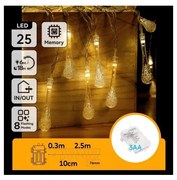 Aigostar - Catena luminosa natalizia da esterno a LED, 25 LED, 8 funzioni, alimentazione 3xAA, 2,5 m, IP44, bianco caldo, a goccia
