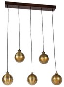 Lampada a sospensione industriale bronzo con legno 5 luci - Haicha