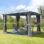 TOOLPORT Gazebo da giardino 3x3,65m, Hardtop, 4 teli laterali, grigio - (300198)