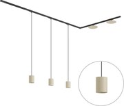 Sistema di illuminazione a binario moderno nero con 3 luci a sospensione e 2 plafoniere beige monofase - Iconic Holt Pulley