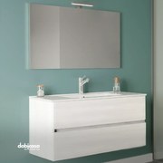 Mobile Bagno Sospeso "Easy" Da 100 Cm Composto Da Due Cassetti Lavabo E Specchio Con Lampada Led Finitura Rovere Bianco