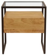 Comodino con cassetto in legno massello di mango, vetro e metallo nero L50 cm DIYA