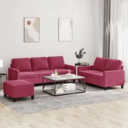 Set Di Divani 3 Pz Con Cuscini Rosso Vino İn Velluto /