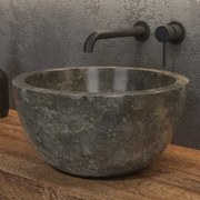 Kamalu - lavabo bagno da appoggio in marmo grigio 40cm | litos-lg40