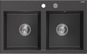 Mexen Hektor lavello da cucina in granito a 2 vasche 800 x 480 mm, nero punteggiato, sifone cromato - 6521802000-76