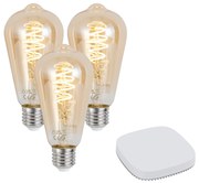 Set di 3 lampadine LED smart E27 dimmerabili ST64 4.9W 320 lm 2500K con Zigbee Smart Hub incluso