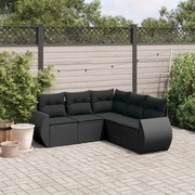 Set divani da giardino 5 pz con cuscini in polyrattan nero