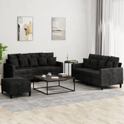 Set Di Divani 3 Pz Con Cuscini Nero İn Velluto /