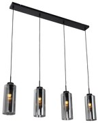 Lampada a sospensione smart nera con vetro fumé 4 luci incl. 4 Wifi ST64 - Laura