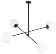 Lampadario 4 Luci Linear In Acciao Nero Con Bracci Regolabili E Vetro Opale