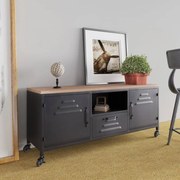Mobile tv nero 110x30x43 cm in ferro e legno massello di abete