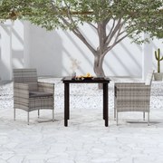 Set da pranzo per giardino 3 pz con cuscini grigio e nero