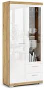 Comò alto SIMPLE KWD2SZ2 Rovere Craft Gold/Bianco Lucido - MOBILE CON VETRINA PER SALOTTO/SOGGIORNO ARMADIO