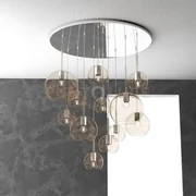 Sospensione cromo tonda 12 luci vetri (2 grande+2 medio +8 piccolo)...