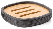 Porta sapone da appoggio Nero con Elegante inserto in Legno Bambu