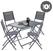 Set tavolo e sedie Stell NATERIAL in acciaio antracite per 4 persone