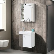 Mobile bagno sospeso salvaspazio 55 cm bianco e grigio cemento con specchio Strada